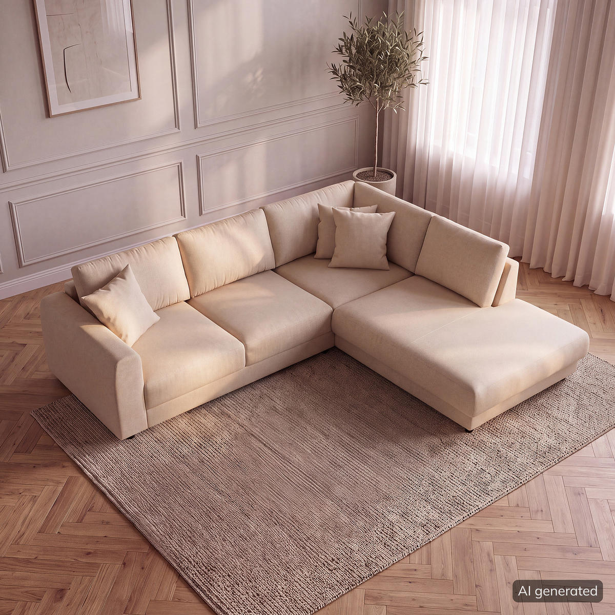 ECKSOFA mit Ottomane - Beige/Schwarz, Holz/Kunststoff (267/254cm) - home24