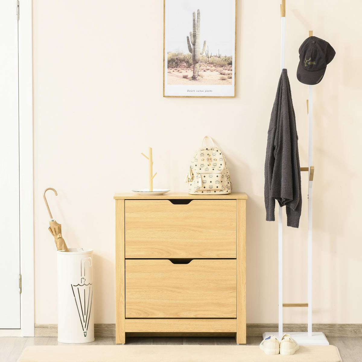 SCHUHSCHRANK DE-15013 2 Klapptüren mit Doppelfächern Natur - Naturfarben, Holzwerkstoff (72/80/26cm) - ComfortXL