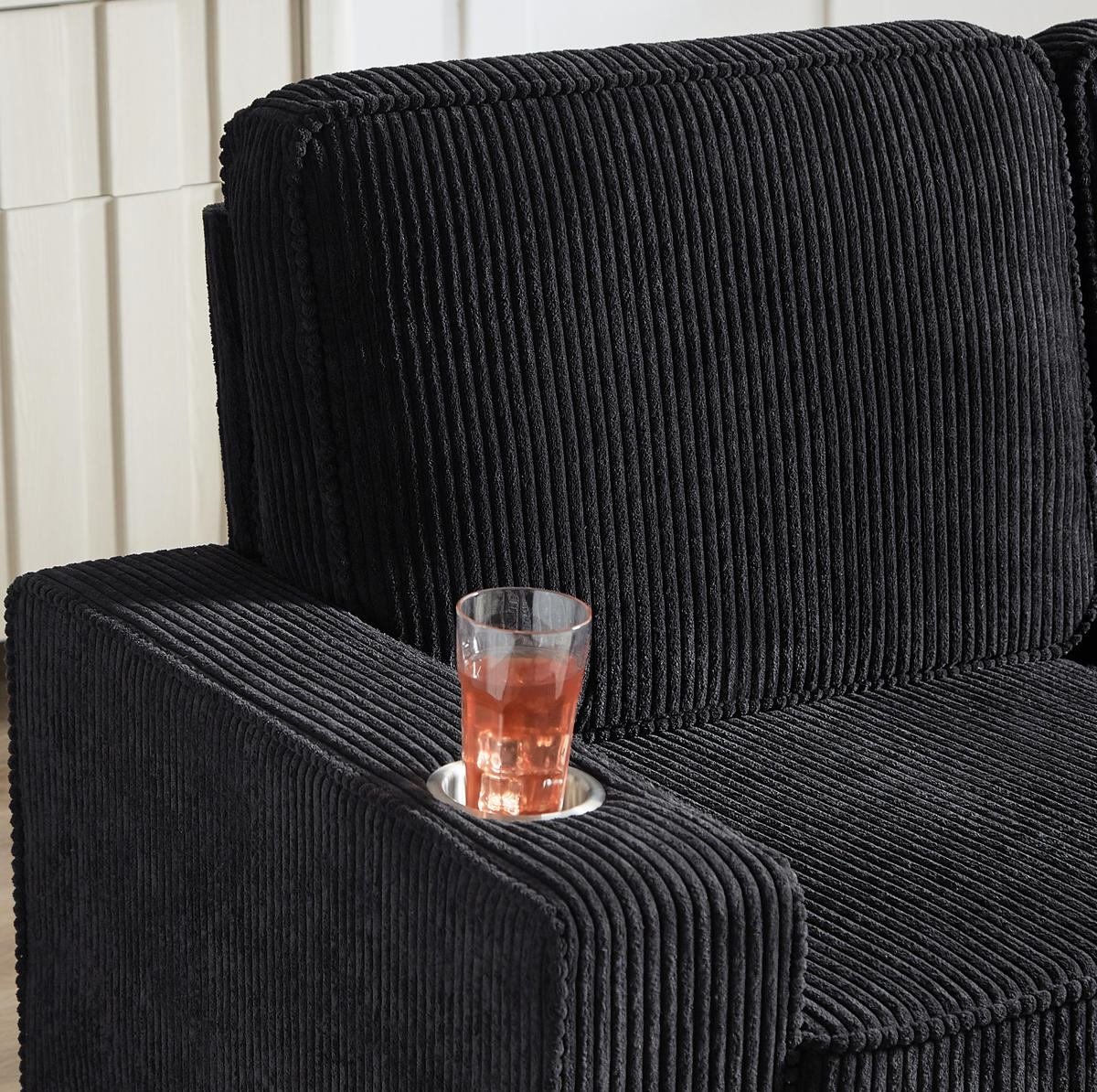 SOFA 3-Sitzer 206 cm Schwarz mit Getränkehaltern - Schwarz, Holzwerkstoff (206/86/72cm) - Meubliv