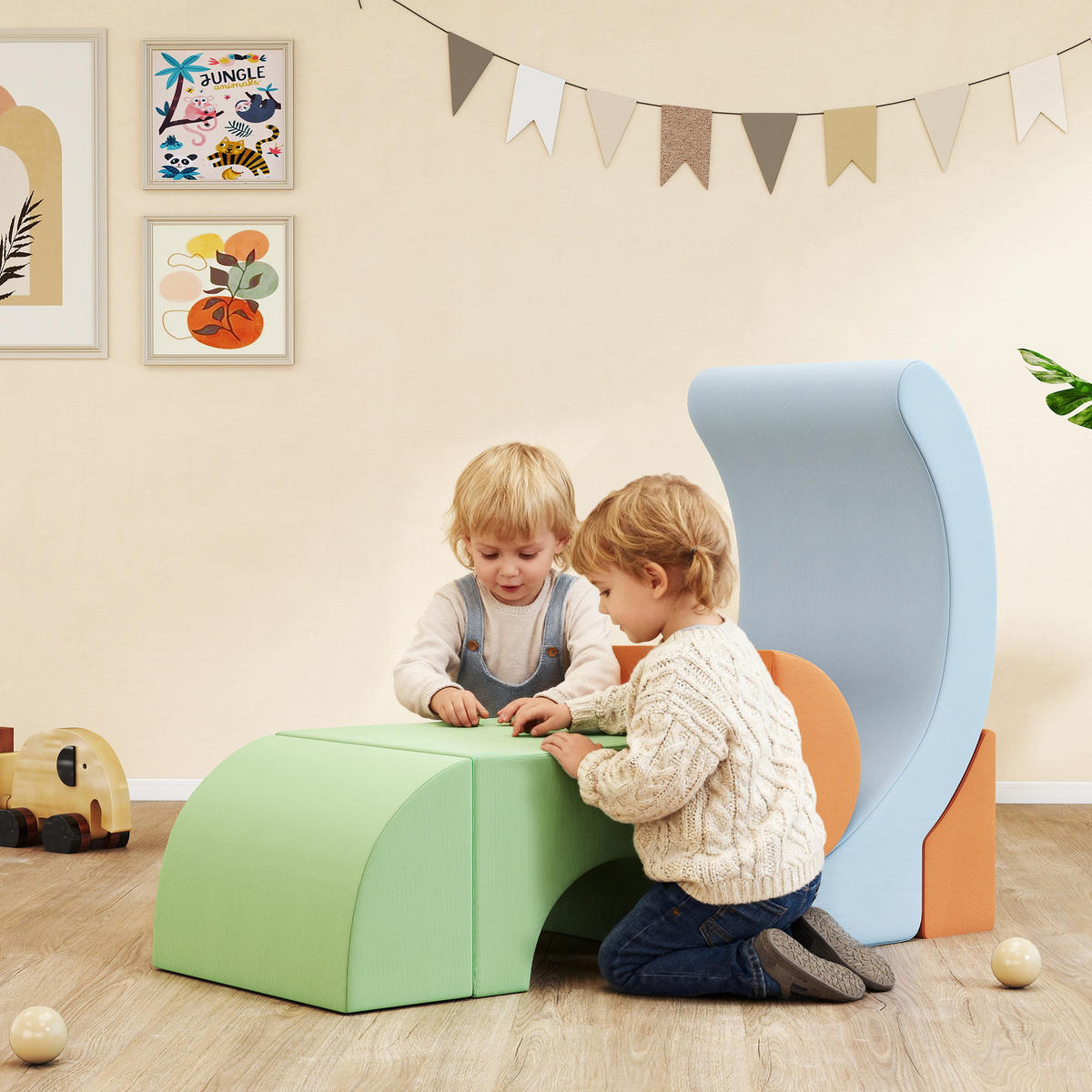 SCHAUMSTOFF Bausteine Kinder 5er Set Klettern Softbausteine mit Cord-Optik Bunt - Multicolor, Textil (48/85cm) - AIYAPLAY