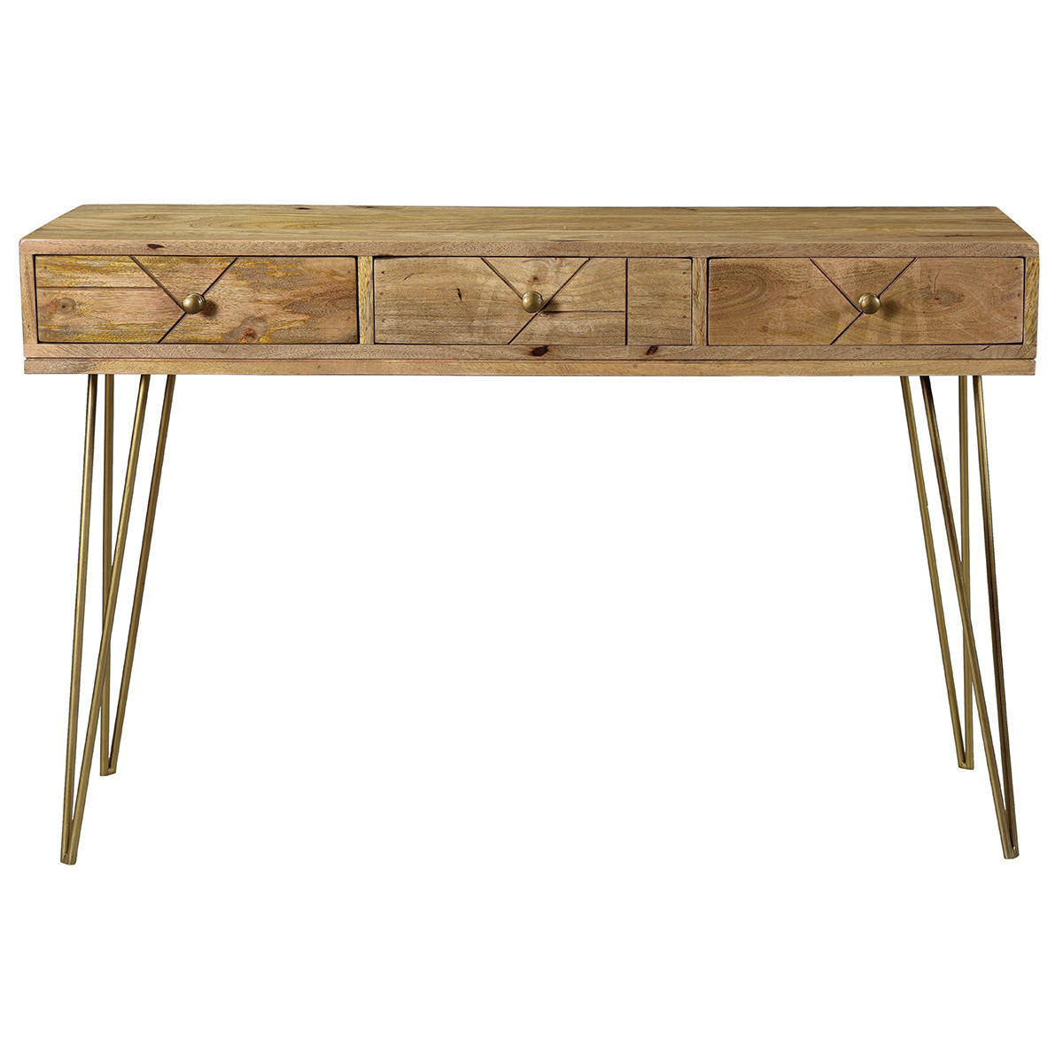 KONSOLE Graviert Mangoholz Vergoldetes Metall L120 LINIUM - Naturfarben, Holz (120/38/76cm) - Miliboo