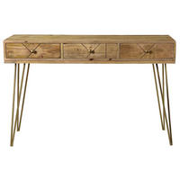 KONSOLE Graviert Mangoholz Vergoldetes Metall L120 LINIUM - Naturfarben, Holz (120/38/76cm) - Miliboo
