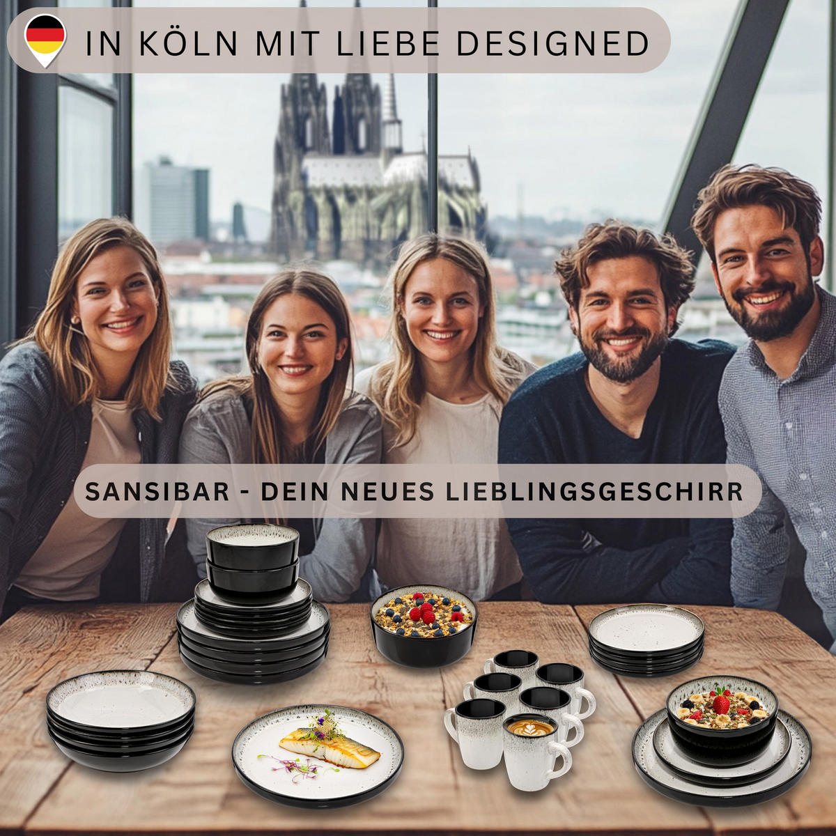 SCHALEN SET SANSIBAR - 6 teilig aus Steingut - Schwarz, Keramik (21cm) - Sänger