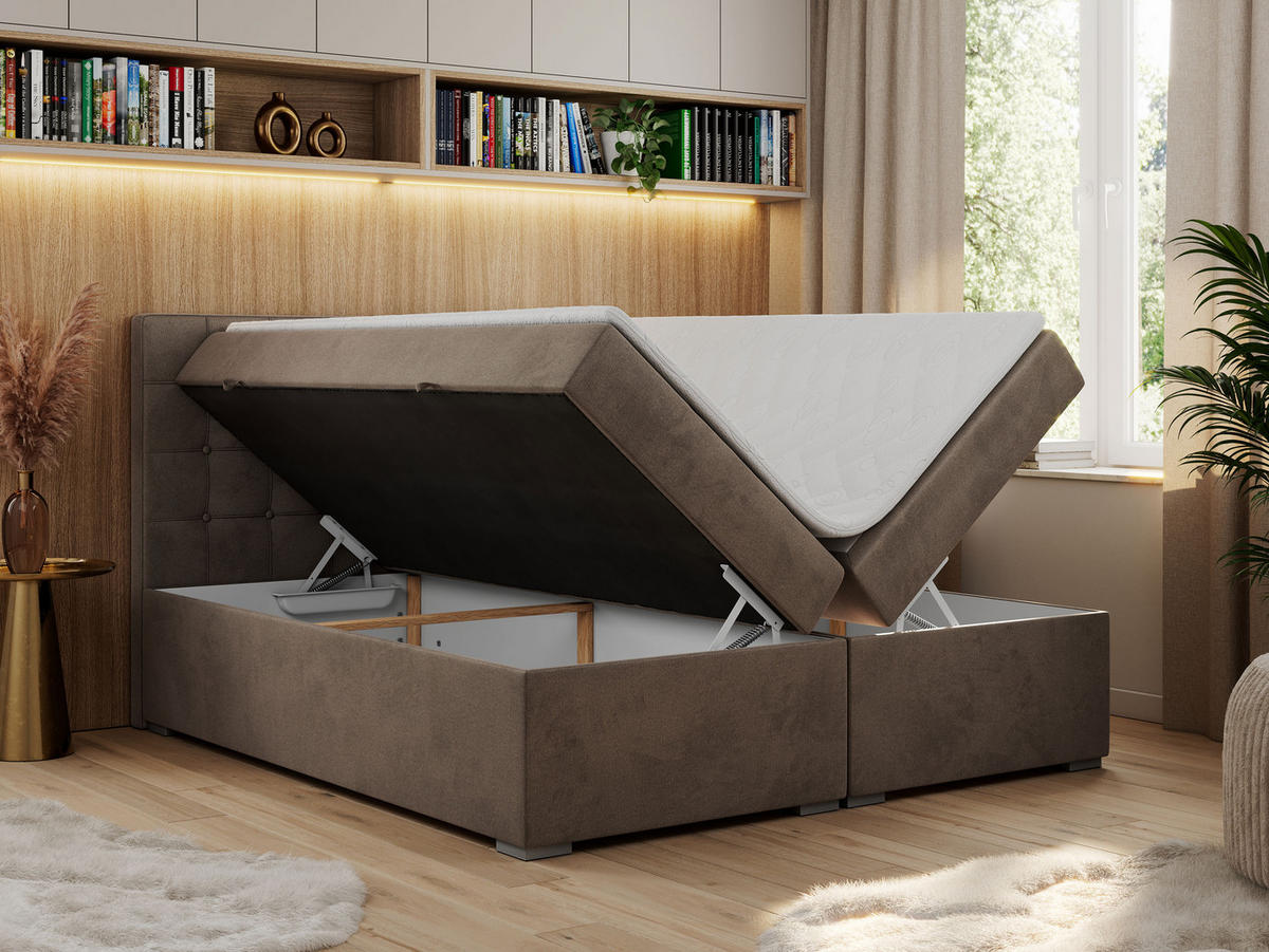 BOXBETT CARMEN 120/200 Braun Velvet - H3 - Braun, Holz/Textil (120/200cm) - MKS