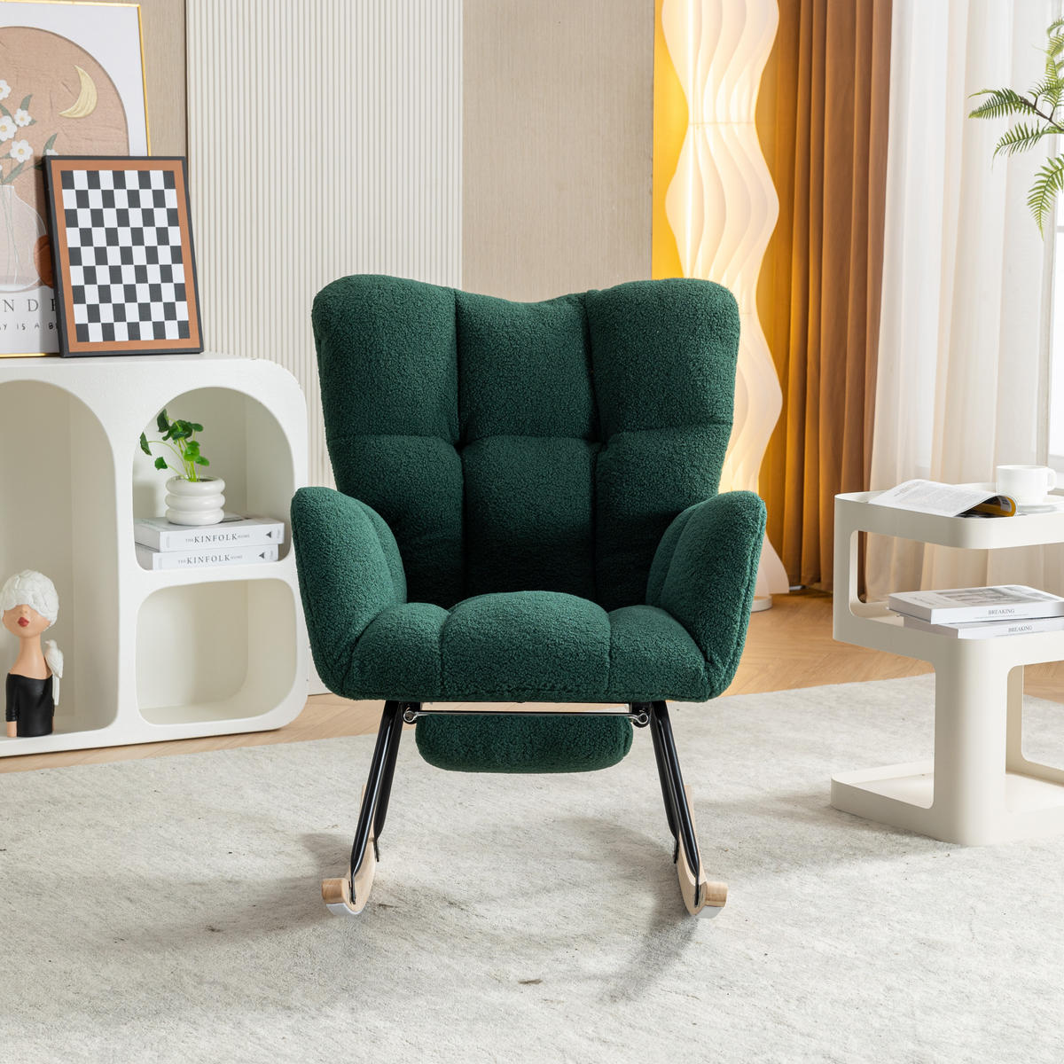 SCHAUKELSTUHL Teddy-Stoff mit klappbarer Fußstütze 80/98/98.5 cm Grün - Grün, Textil (98/98.5/80cm) - Redom