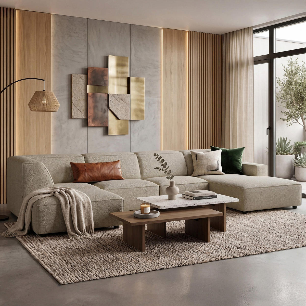 ROHOVÁ pohovka Sellmo, 366 cm - čierna/taupe, textil/plast (370/184cm) - Selsey
