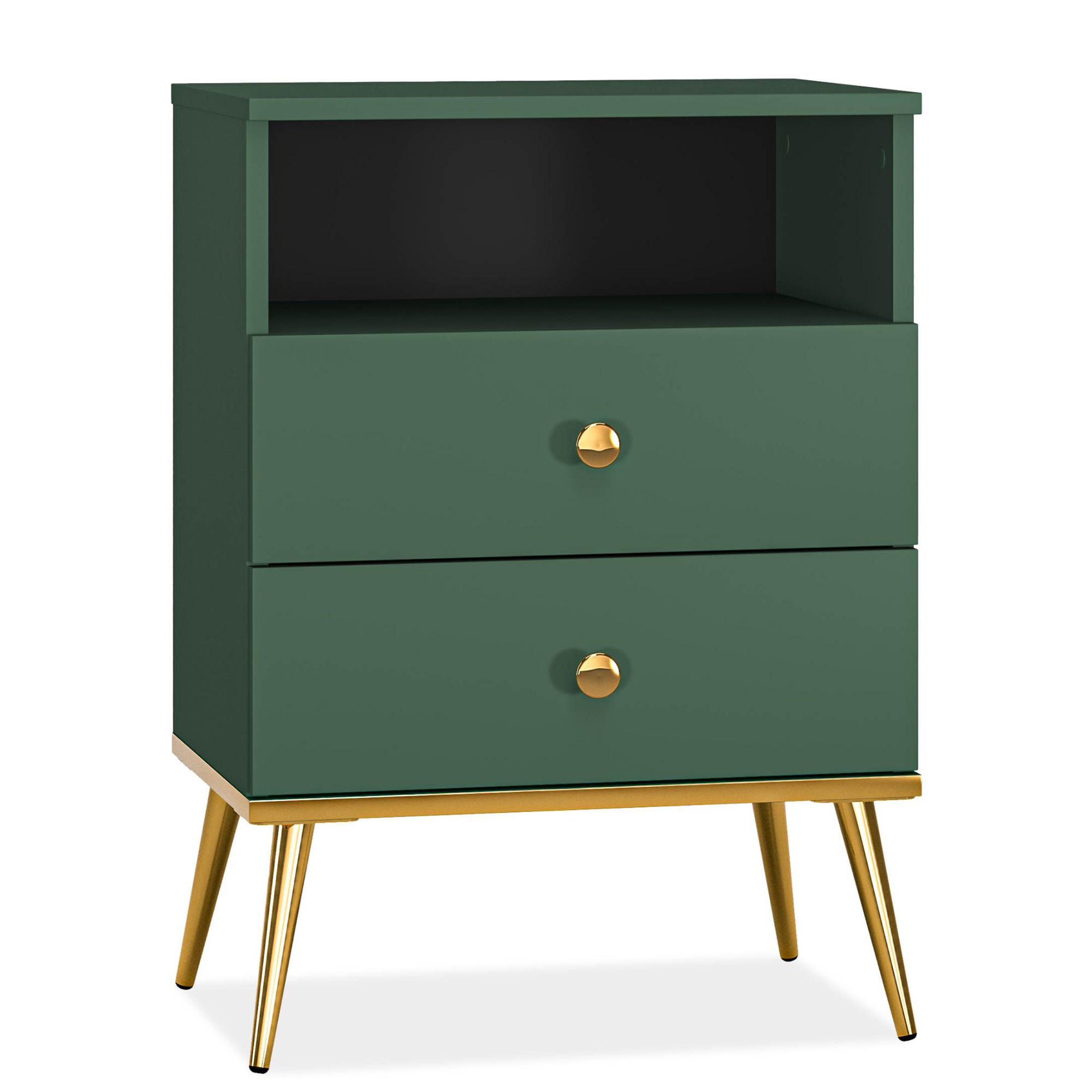 NACHTTISCH ARICIA mit Soft-Close-Funktion für Schubladen, Grün - Grün, Holz (50/70/34cm) - KONSIMO®