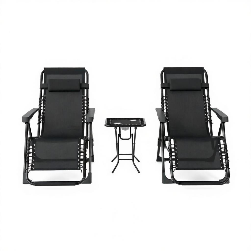 GARTENMÖBEL,2 Liegestühle+1 Tisch - Schwarz, Metall - Vallsero