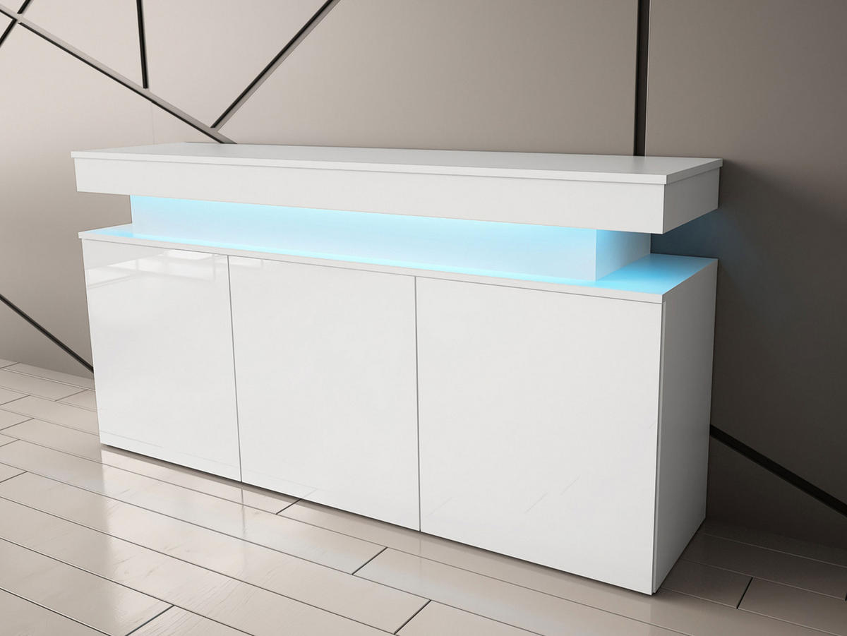 KOMMODE Glossa 3D 160 - Weiß, Holzwerkstoff/Kunststoff (160/83/39cm) - MIRJAN24