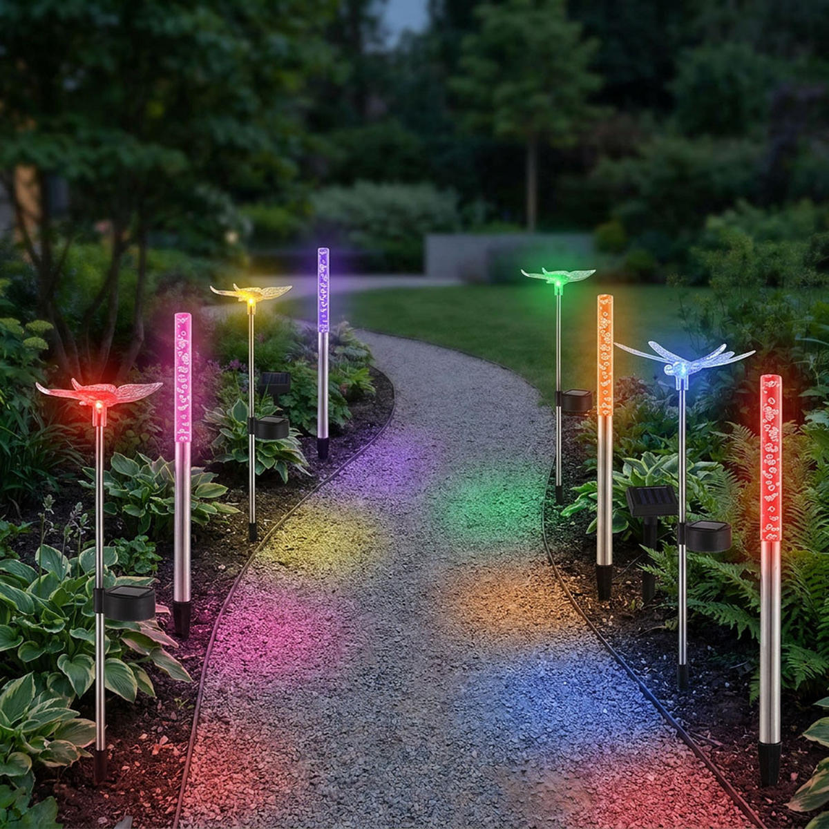 LED AUSSENLEUCHTE Klar RGB Solar 8er Set - Silberfarben, Kunststoff (2/2/48cm) - Globo Lighting