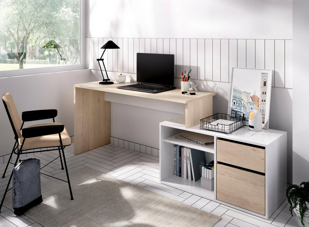 ECKSCHREIBTISCH Weiß, Eiche 92/139/75 cm - Eichefarben/Weiß, Holzwerkstoff (92/139/75cm) - DMORA