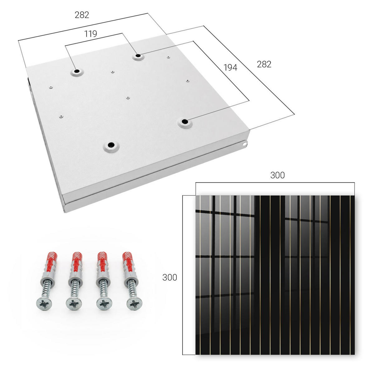SCHLÜSSELBOX Weiß 30x30 cm – Türöffnung nach rechts - Feine Linien - Schwarz, Metall (30/30/5cm) - TULUP