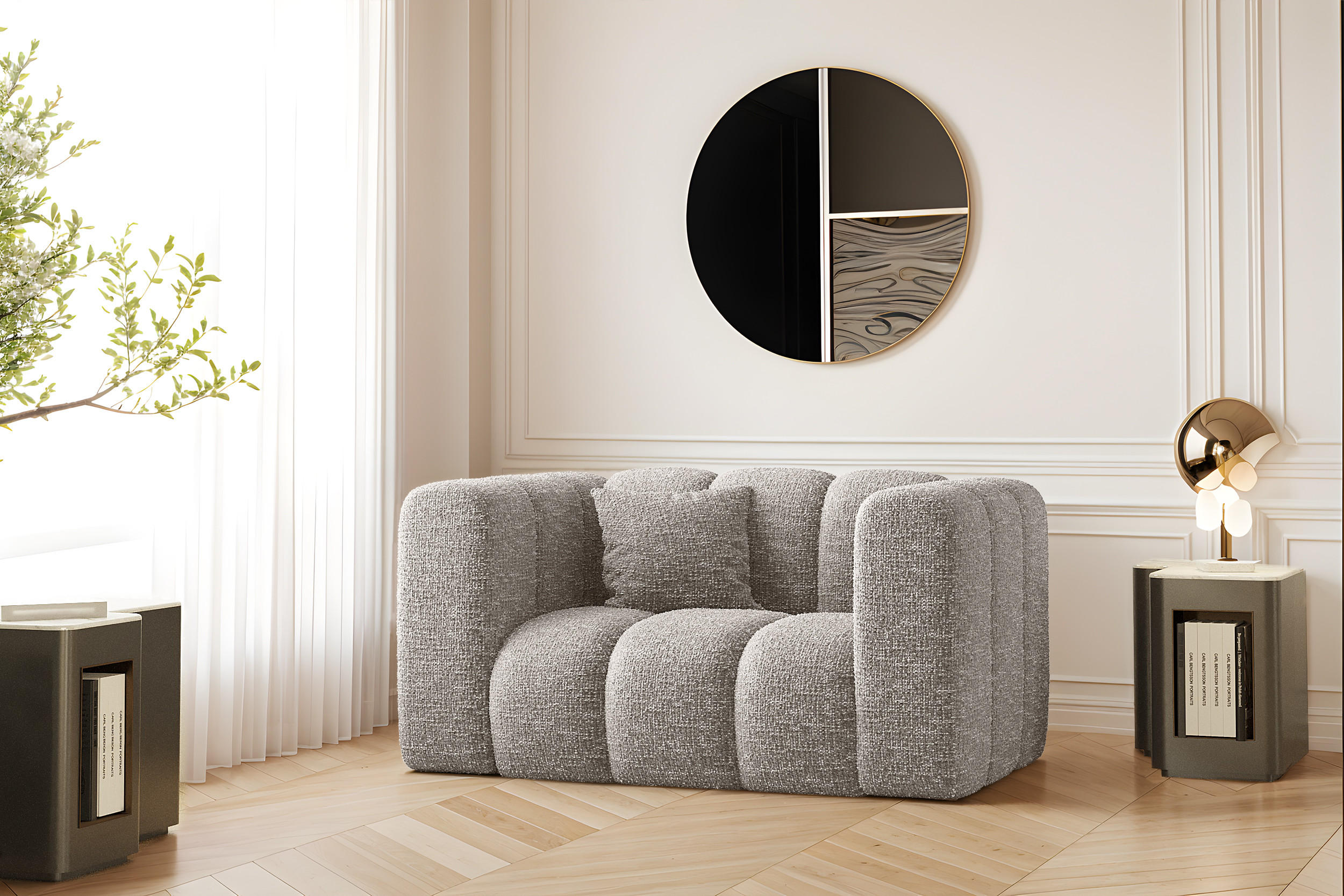 SESSEL Sofa Grand modular stoff Haga Hellgrau - Hellgrau, Holz (137/70/89cm) - Kaiser Möbel