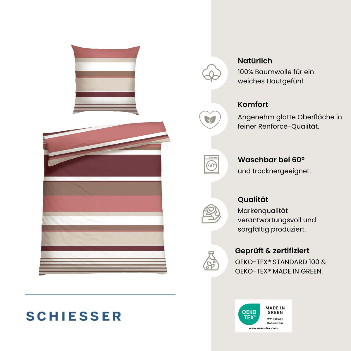 BETTWÄSCHESET Rexo - Renforcé - 2-teilig - 135 x 200 cm - Altrosa - Altrosa, Textil (135/200cm) - SCHIESSER
