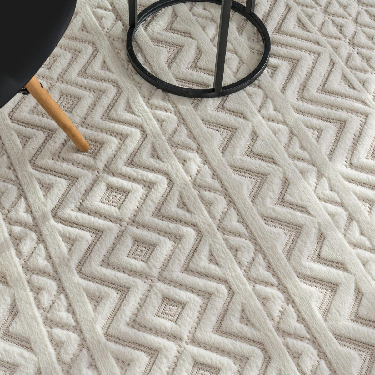 TEPPICH Kurzflor Struktur Wohnzimmer schmutzabweisend Creme Rund 160D - Beige, Textil (160/160cm) - KADIMA DESIGN