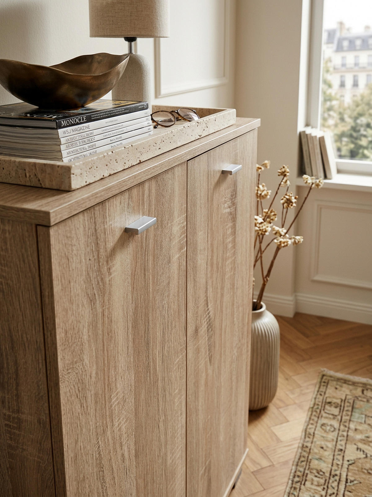 SCHUHSCHRANK Holz mit 2 Türen und 3 Einlegeböden, Beige 60x35x90 cm - Beige/Grau, Holz/Kunststoff (60/90/35cm) - KADIMA DESIGN