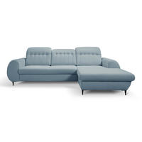 ECKSOFA PURO R-S Blau Plüsch-Stoff mit Schlaffunktion - Blau, Holz (275/166cm) - MASSENO