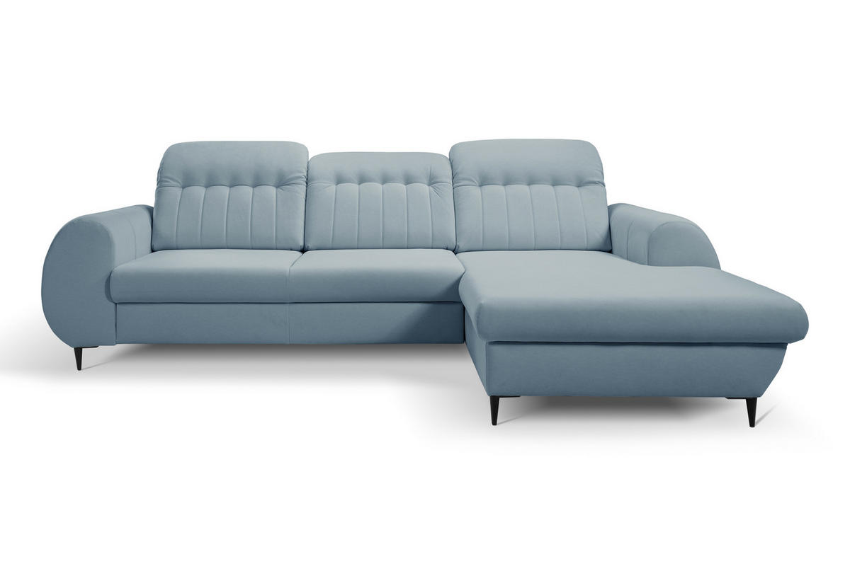 ECKSOFA PURO R-S Blau Plüsch-Stoff mit Schlaffunktion - Blau, Holz (275/166cm) - MASSENO