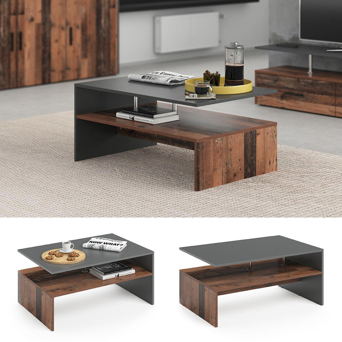 COUCHTISCH Amato Anthrazit 90 x 60 cm - Anthrazit, Holzwerkstoff (60/90/42cm) - Vicco