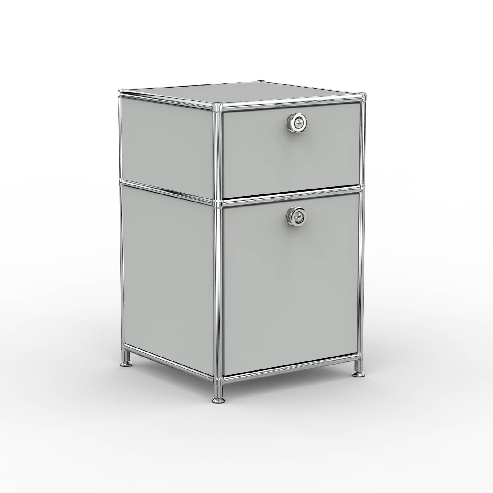 BÜRO-STANDCONTAINER, Metall, 40cm, 1 Schublade + 1 Hängeregistratur, Lichtgrau - Chromfarben/Silberfarben, Metall (40/62.7/39.7cm) - Versee