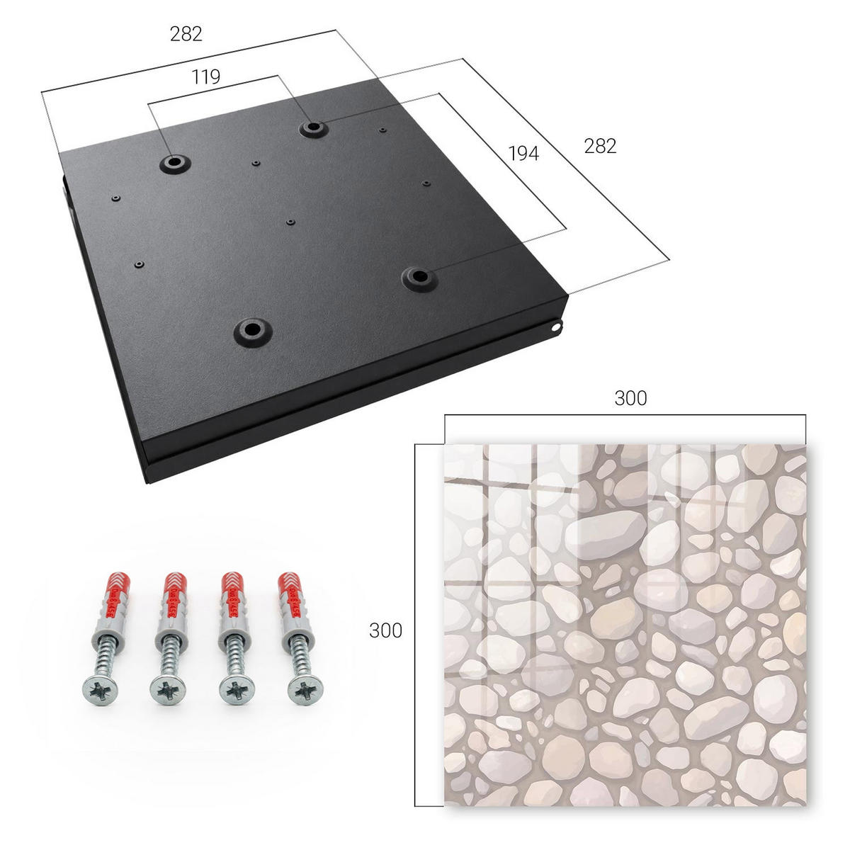 SCHLÜSSELBOX Schwarz 30x30 cm- Türöffnung nach rechts - Steinstruktur - Beige, Metall (30/30/5cm) - TULUP