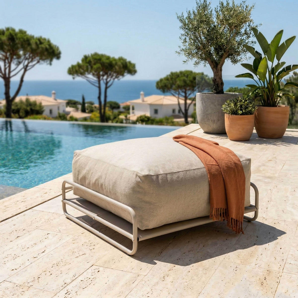 GARTENHOCKER mit Gestell, beigem - Beige, Textil (97/42/97cm) - Oviala