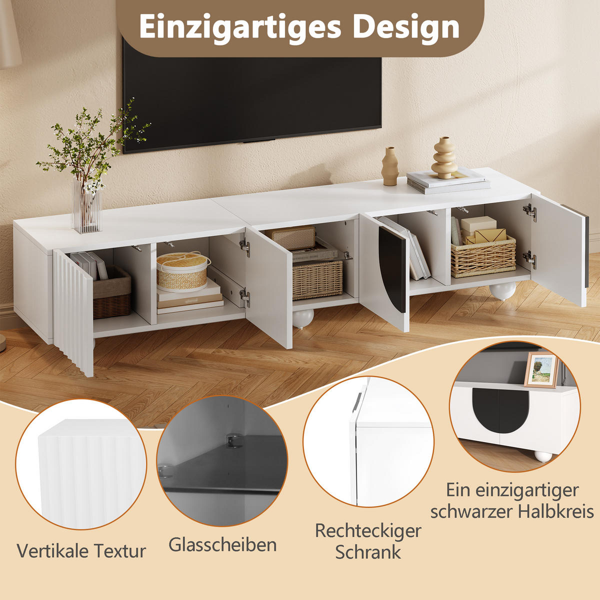 TV-SCHRANK 180x40 Modern TV-Paneel Lowboard Design - Weiß, Holzwerkstoff (40/41.5/180cm) - FLIEKS