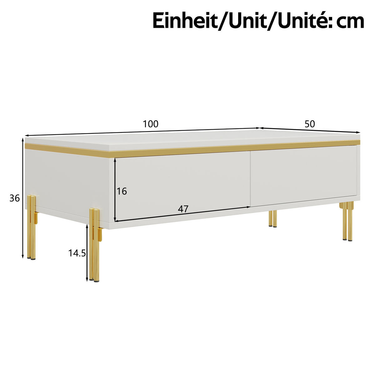 COUCHTISCH mit 2 Schubladen 100 x 50 cm Weiß Hochglanz - Weiß, Holzwerkstoff (100/50/36cm) - Meubliv