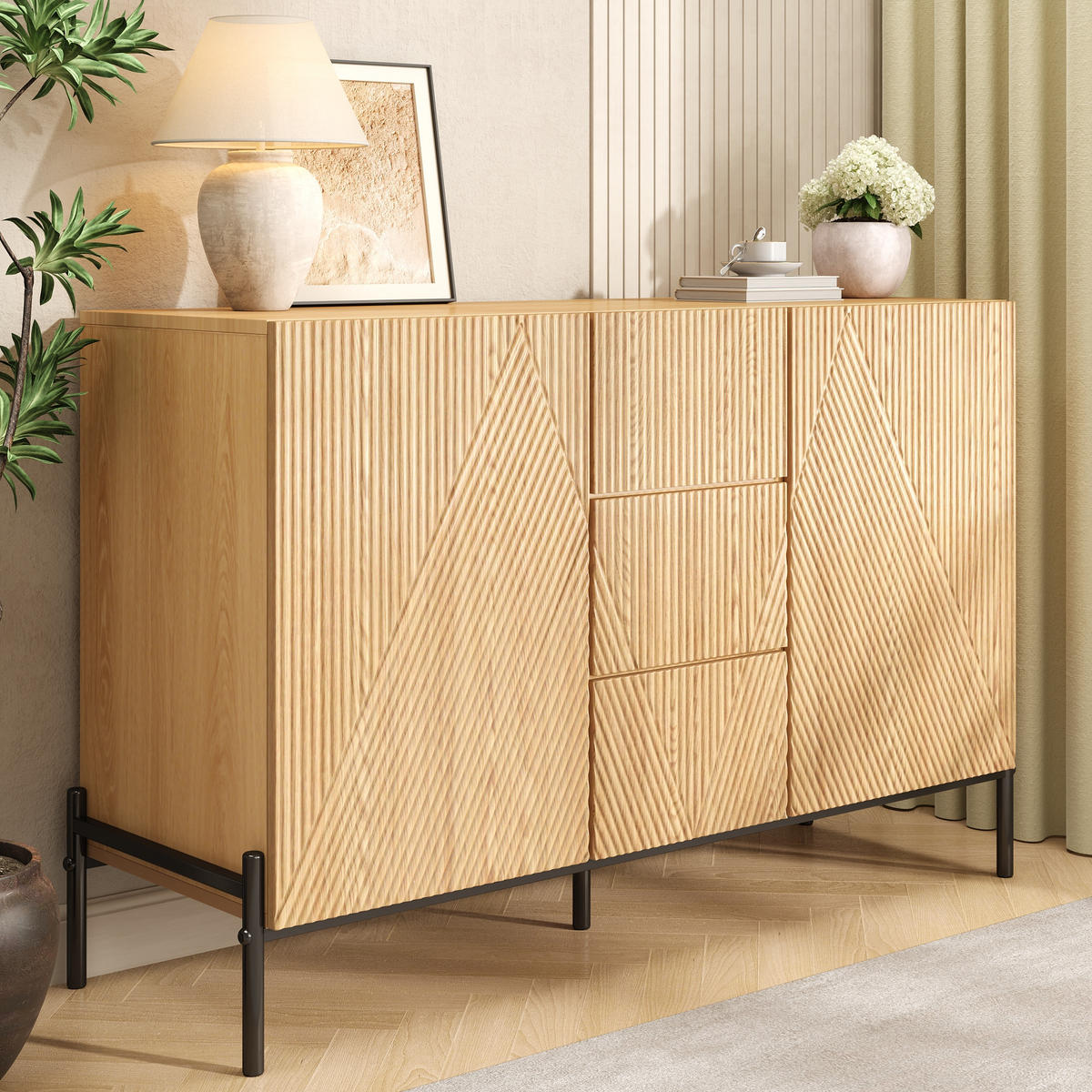 SIDEBOARD 2 Türen Schublade Stauraum modern - Naturfarben, Holz (115.5/76/40cm) - LEBENLANG