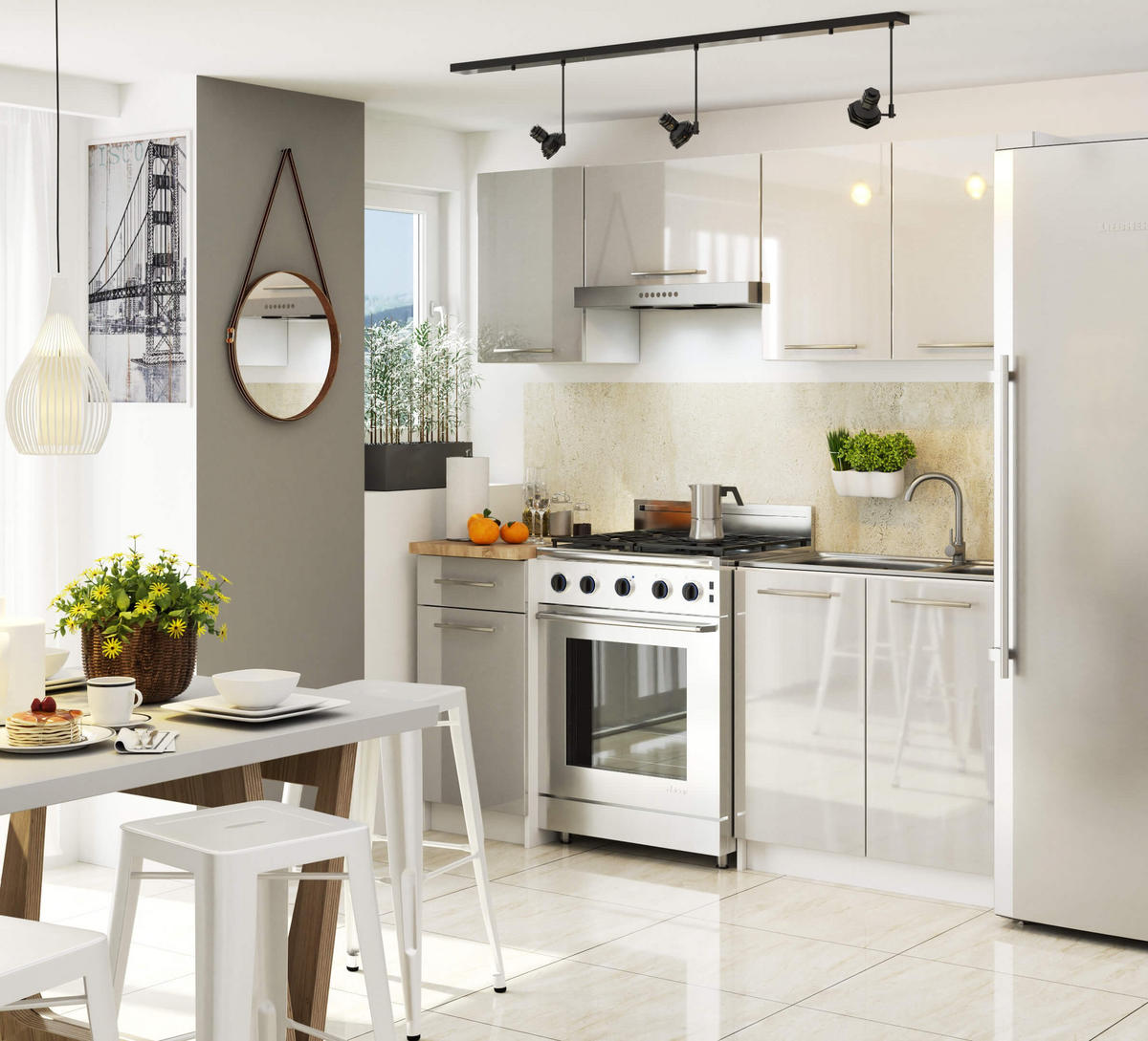 UNTERSCHRANK Weiß, Metallisch Glanz 85/80/46 - Weiß/Grau, Holzwerkstoff (80/85/46cm) - RAUMHIRSCH FURNITURE