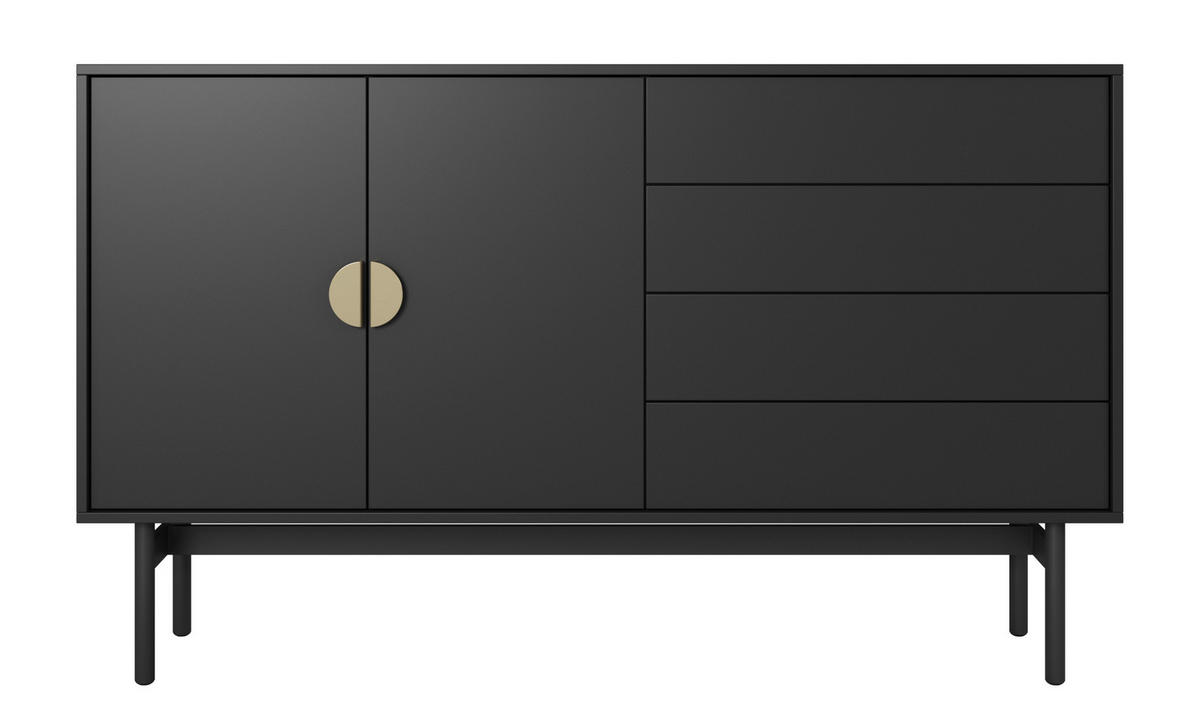 SIDEBOARD Stoon Schwarz 154 cm - Goldfarben/Schwarz, Holzwerkstoff/Metall (154/94/38cm) - Selsey