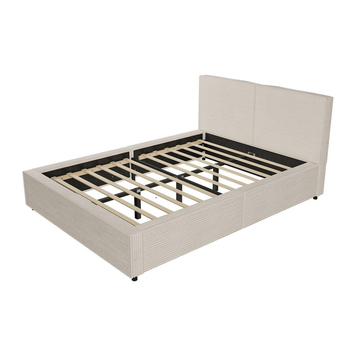 POLSTERBETT Salerno Cord beige 140x200 cm - Beige, Textil (140/200cm) - Juskys