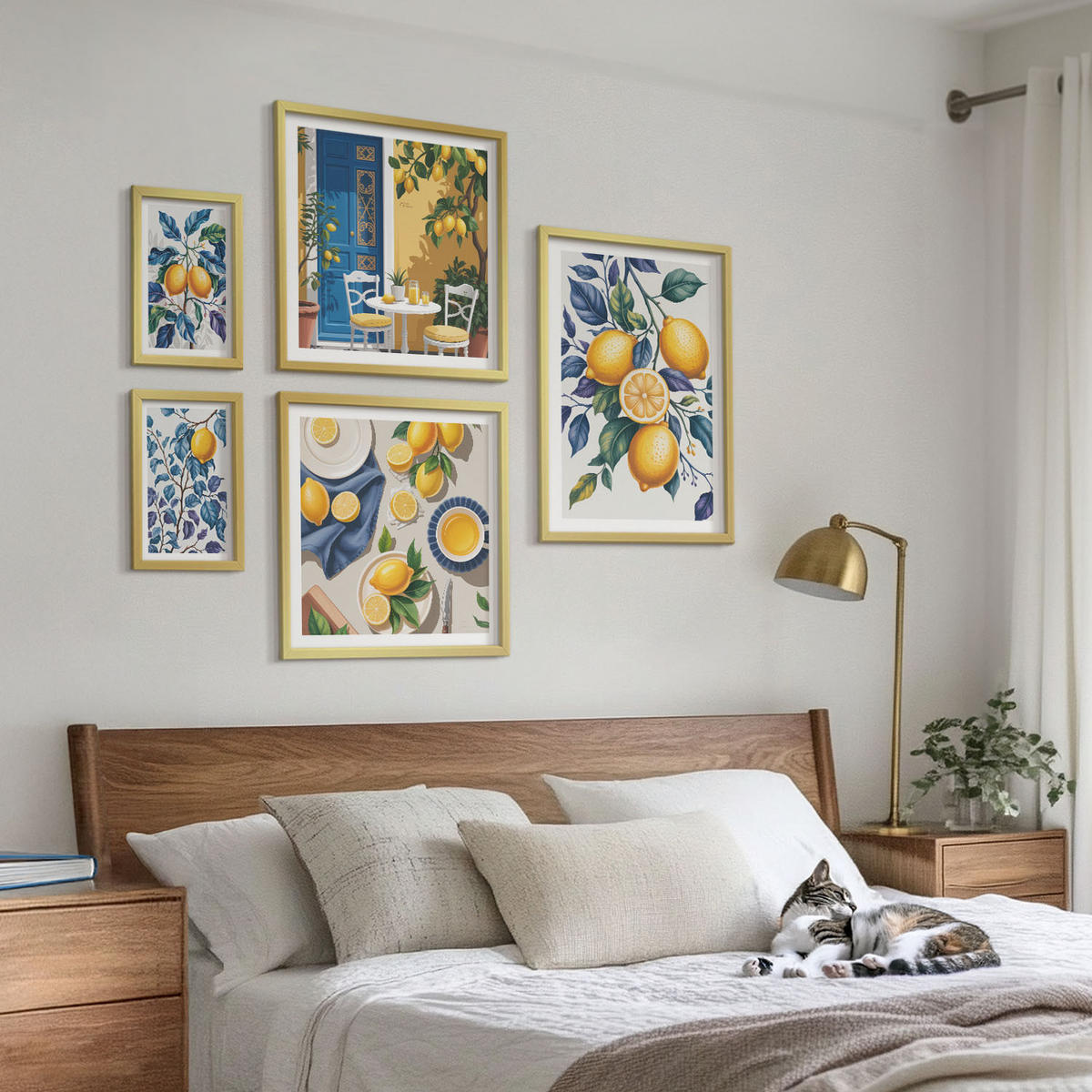 BILDER SET 5er Set - 50x50 cm & 20x30 cm & 40x60 cm Goldrahmen - Grüne Oliven, Eukalyptus - Goldfarben, Kunststoff (40/60cm) - TULUP
