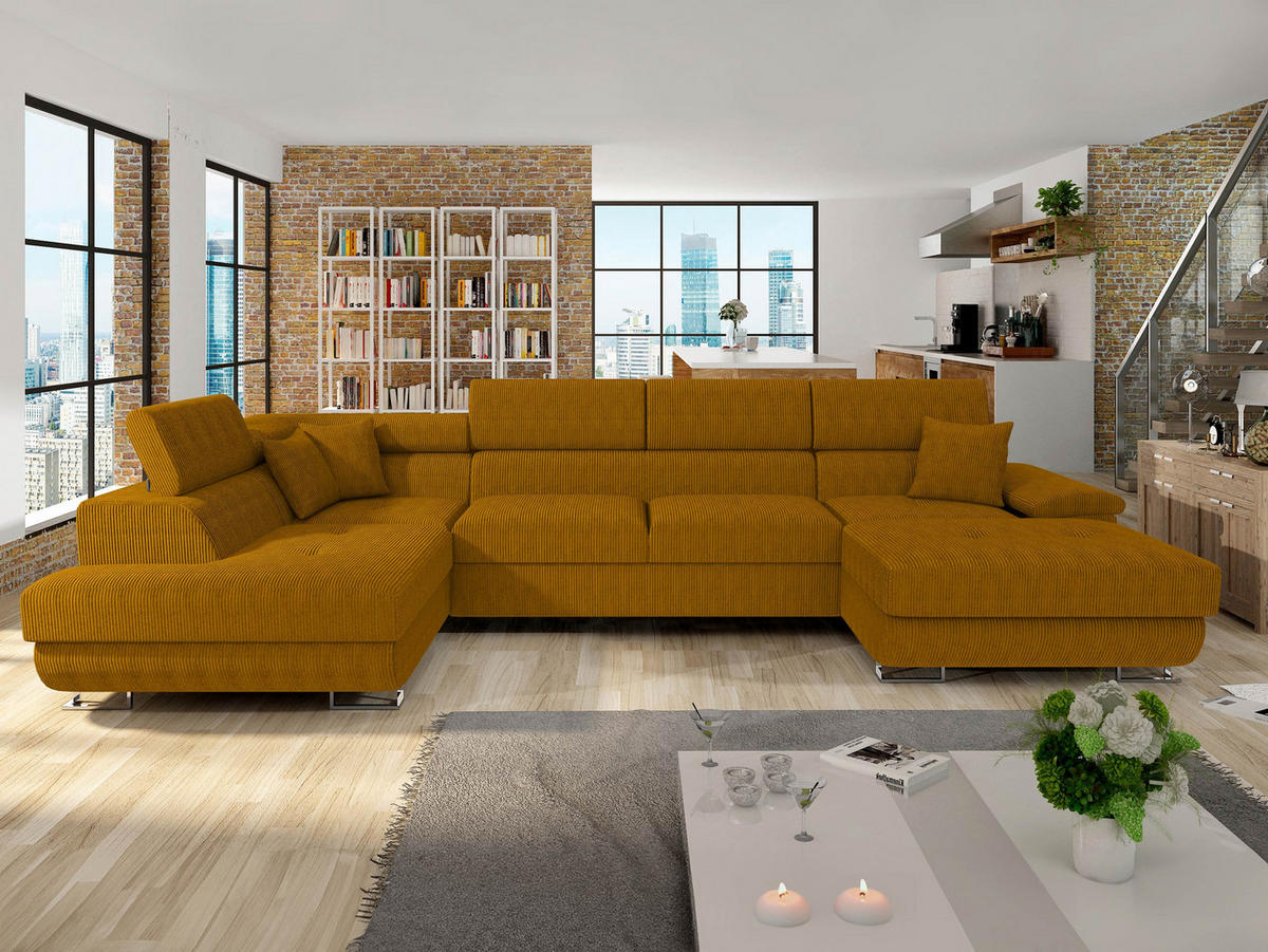 WOHNLANDSCHAFT Cotere Bis Cord, Seite: Links - Bronzefarben, Holz (345/91/202cm) - MIRJAN24