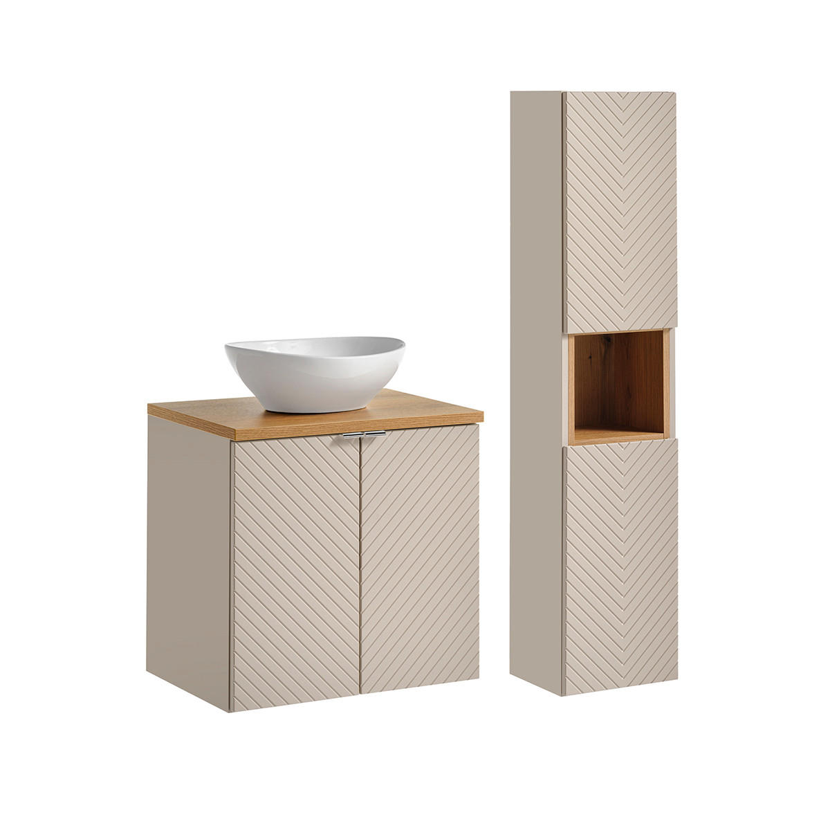 BADMÖBEL 60cm Manoa 2er-Set Kaschmir - Holz - Beige, Holzwerkstoff (60/59/40cm) - Petits-meubles