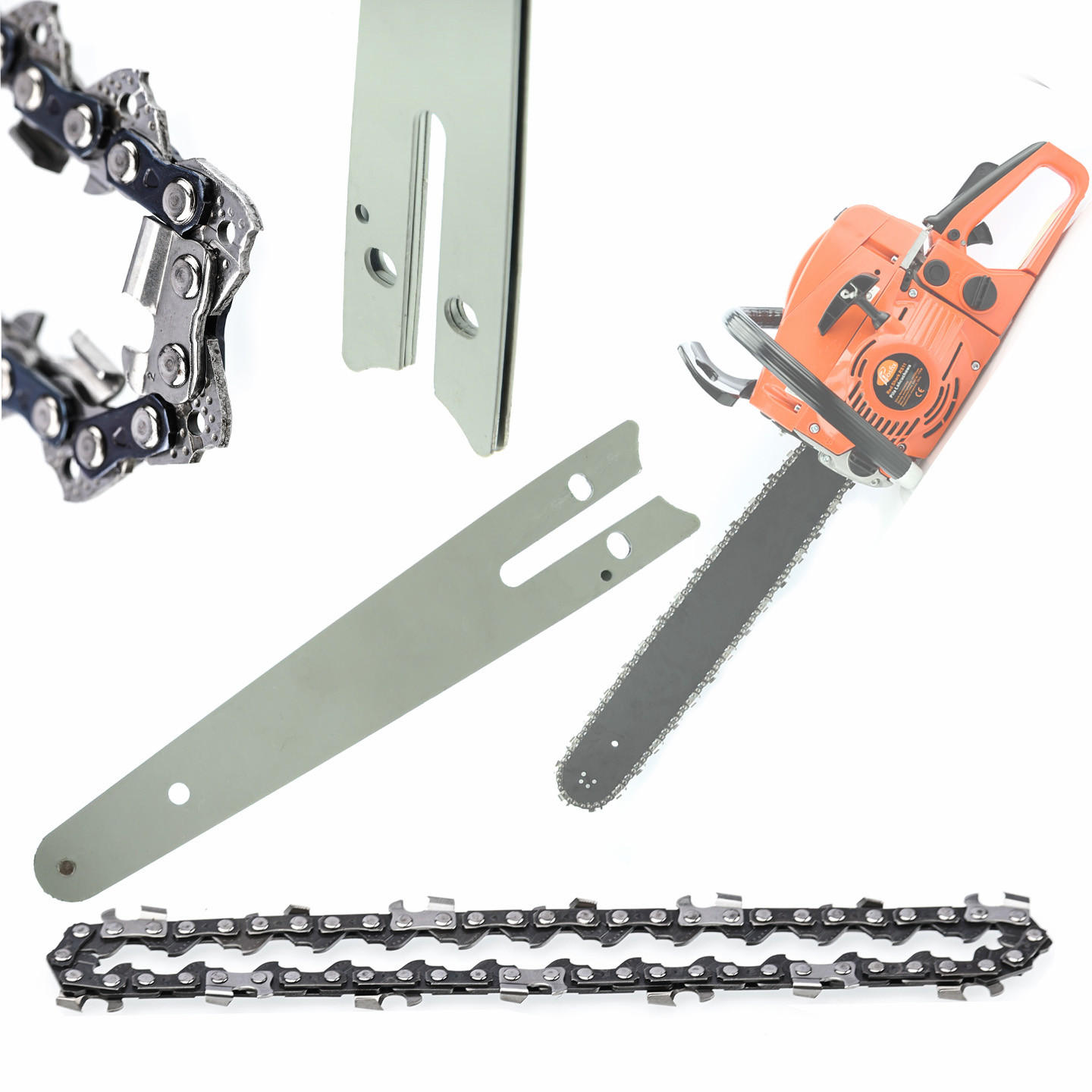 FÜHRUNGSSCHIENE Universal-Set - 45 cm, 16", 3/8" (9,52 mm) Teilung, Falz 1,3 mm, 64 Treibglieder, 2x Kette 32 Zähne - Multicolor, Kunststoff/Metall (10/10/10cm)