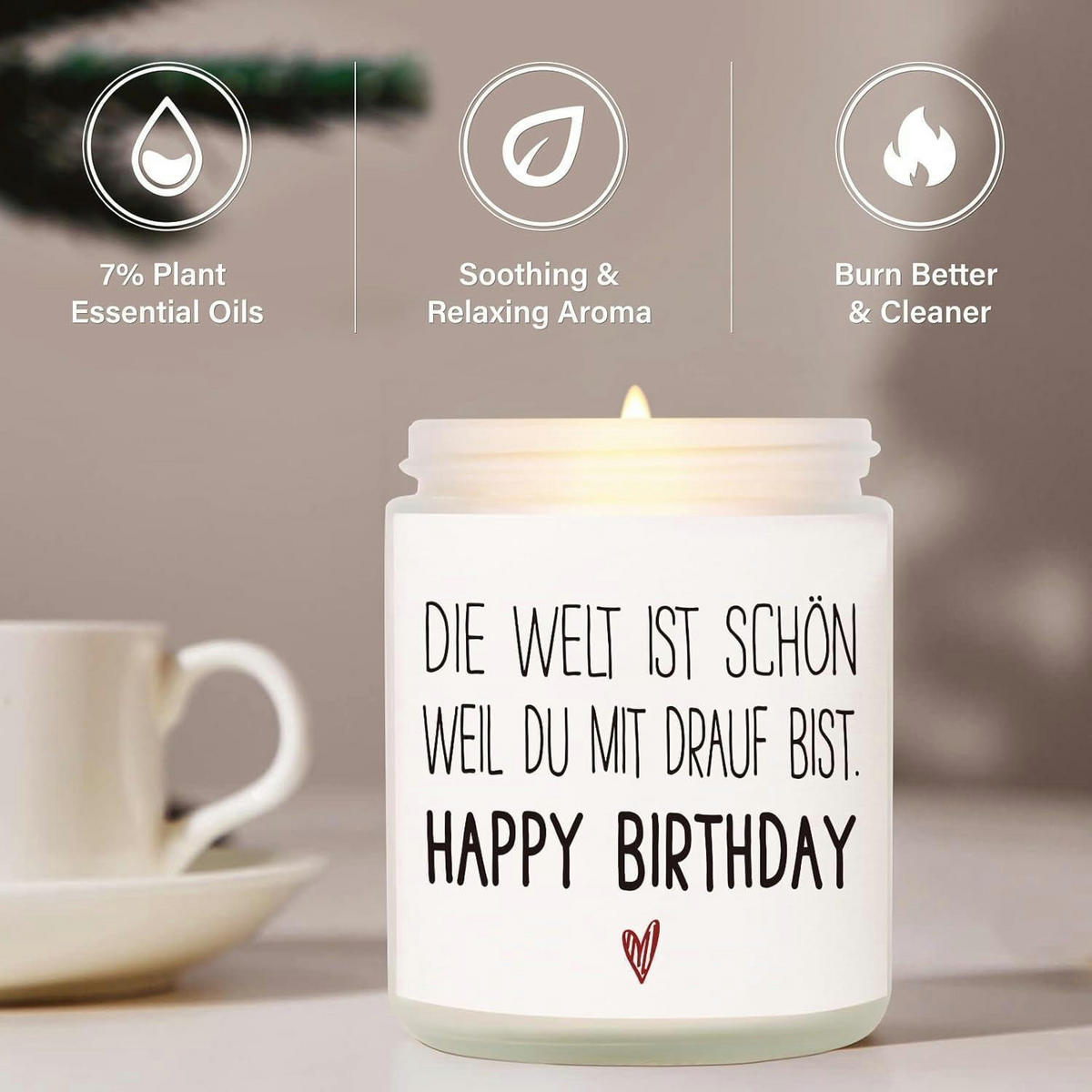 DUFTKERZE Happy Birthday Sojawachs 35 Stunden Brenndauer - Weiß, Paraffin (9cm)