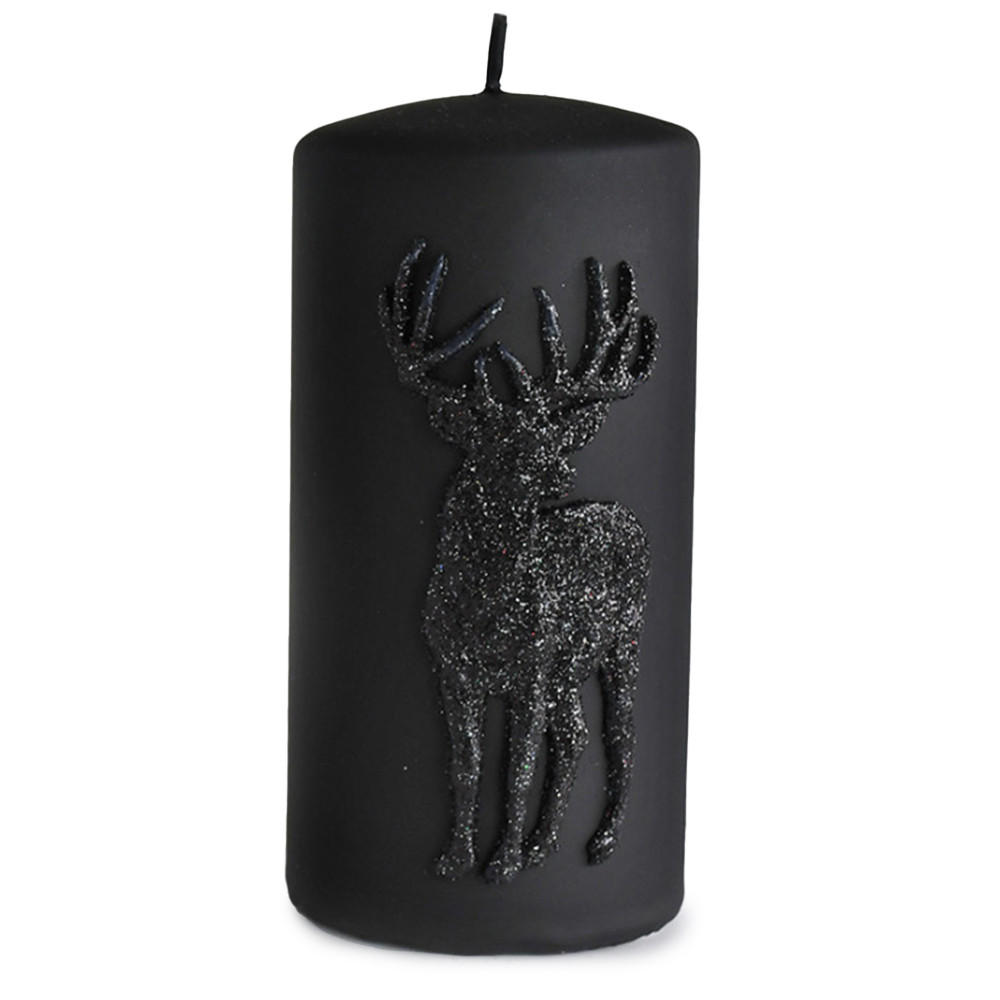 STUMPENKERZE Reh Schwarz 7/7/14 cm Naturmaterial - Schwarz, Naturmaterialien (14cm) - Mondex