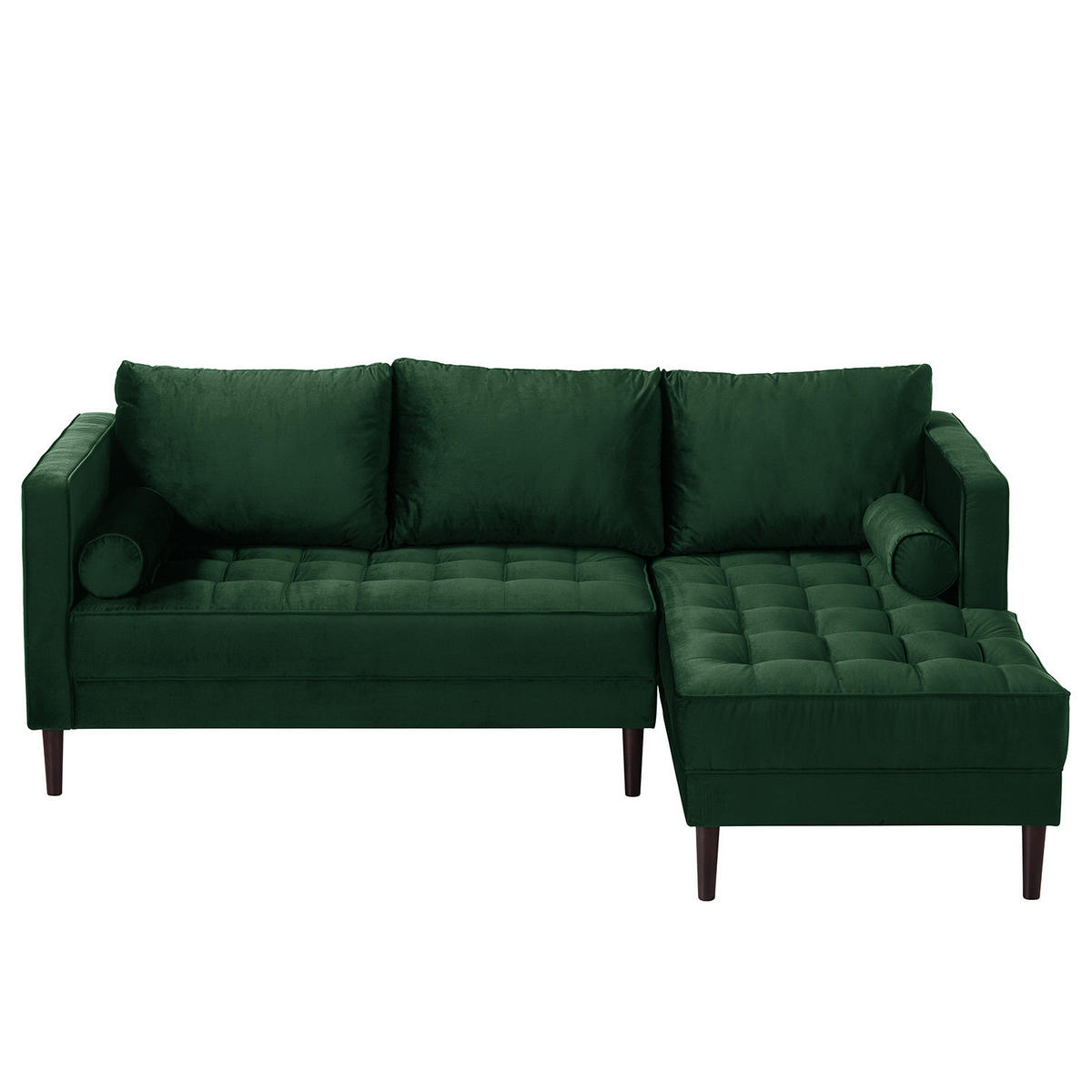 ECKSOFA - Samt - Dunkelgrün/Dunkelbraun, Birkenholz/Textil (201/155cm) - home24