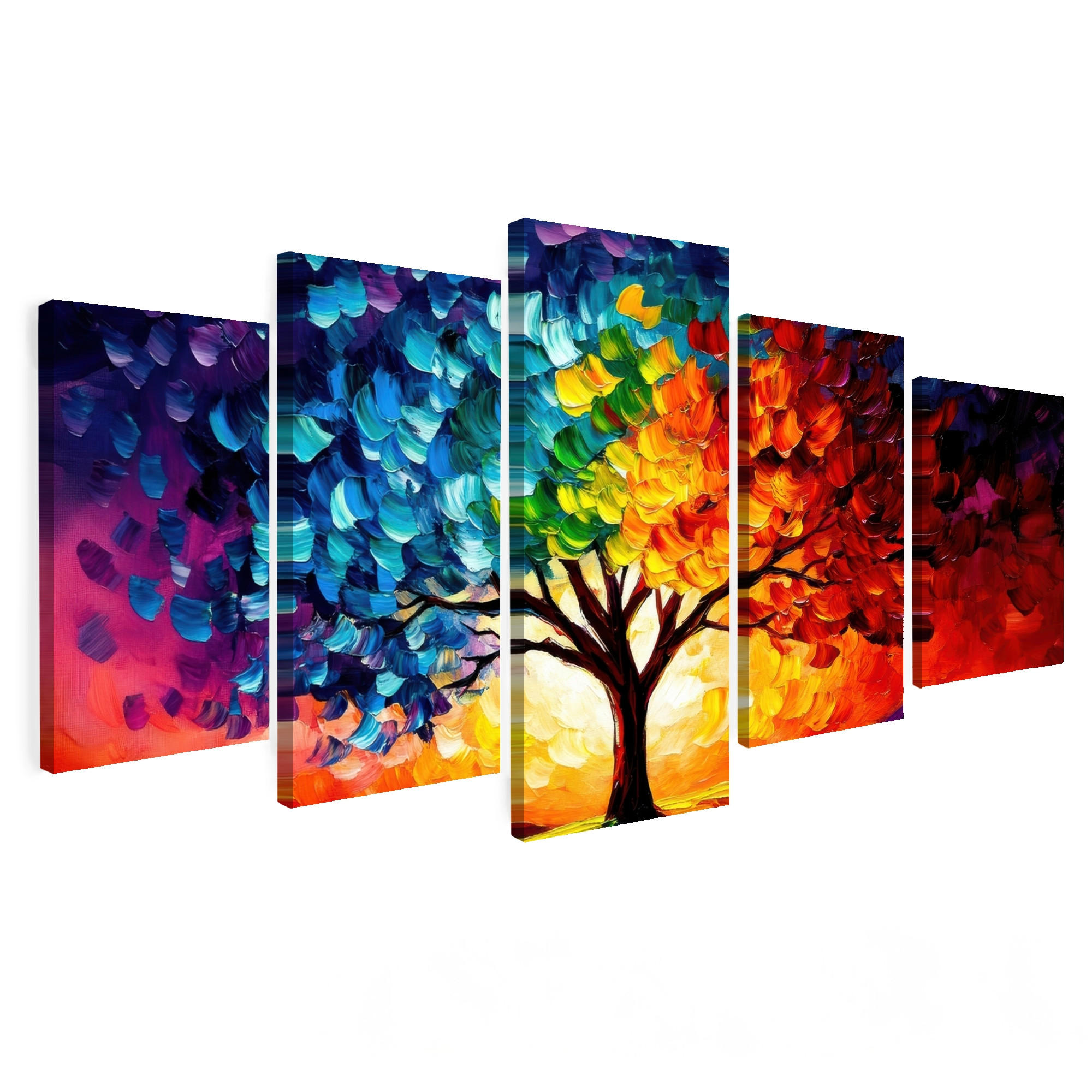 MuchoWow OBRAZ NA PLÁTNĚ 5dílná sada Strom - barevný - vzhled barvy - abstraktní 100x50 cm