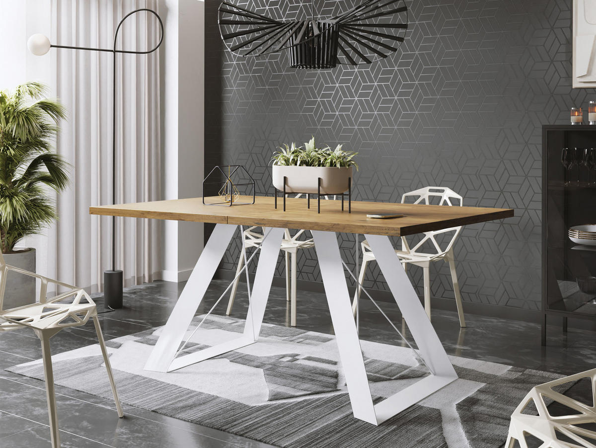 ESSTISCH Colter Weiß rechteckig ausziehbar, Lancelot Eiche 160-260/90/76 cm - Eichefarben/Weiß, Holzwerkstoff/Metall (160/90/76cm) - WFL GROUP