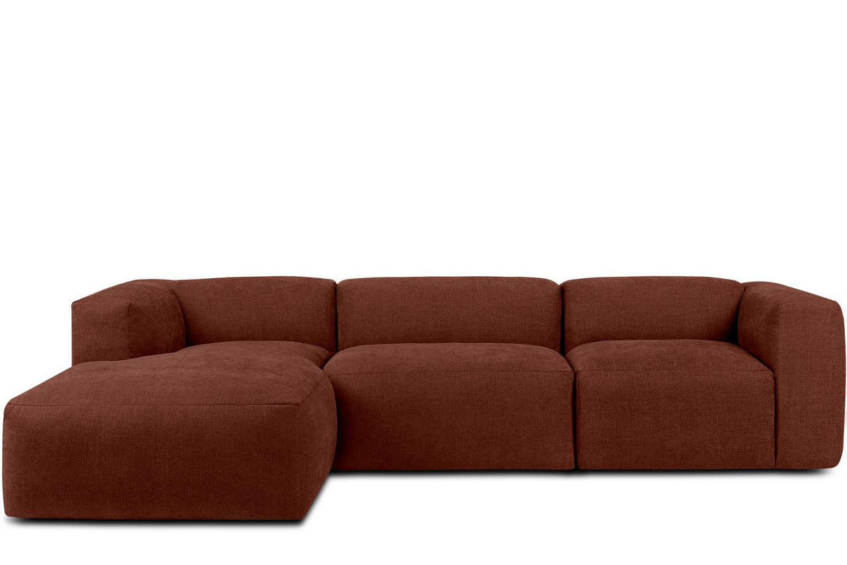 ECKMODULSOFA-LINKS BUFFO mit extrem weicher und bequemer Sitzfläche, Gewebestoff, orange - Orange, Textil (297/180cm) - KONSIMO®