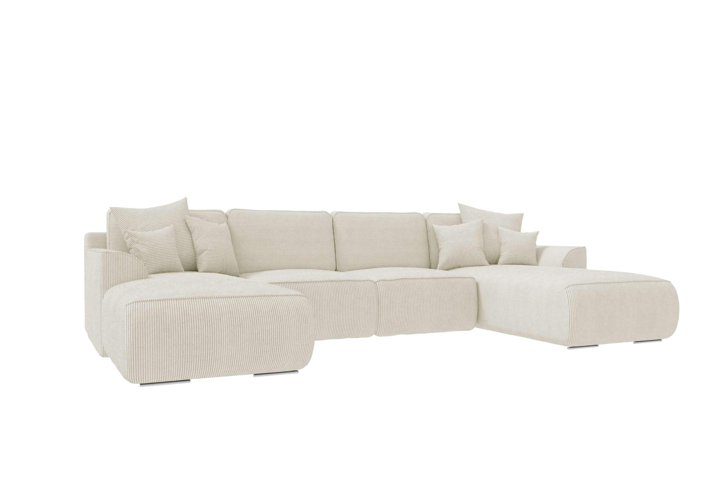 WOHNLANDSCHAFT GUSTO Cordstoff Creme inkl. Schlaffunktion - Chromfarben/Creme, Kunststoff/Textil (306/96/194cm) - 99rooms