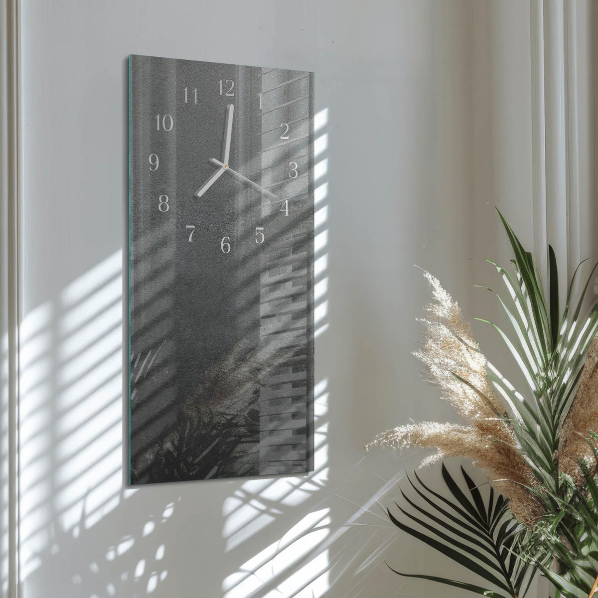 WANDUHR 30x60 cm - Blumen - Grau, Glas (30/60/0.4cm) - TULUP