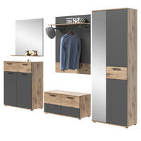 GARDEROBEN-SET Eiche, grau 5-teilig 280 cm mit Soft-Close - Eichefarben/Schwarz, Glas/Holzwerkstoff (195/200/37cm) - Inn.Furn