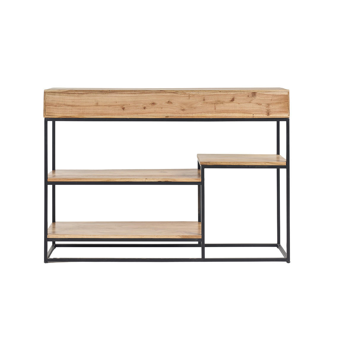 KONSOLE 4 Schubladen Akazienholz Metall Schwarz L115 GRENELLE - Dunkelbraun, Holz (115/30/80cm) - Miliboo