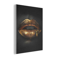 AKUSTIKPANEEL Frau - Porträt - Lippen - Gold - Schwarz 70x100 cm - Schwarz, Textil (70/0.9/100cm) - MuchoWow