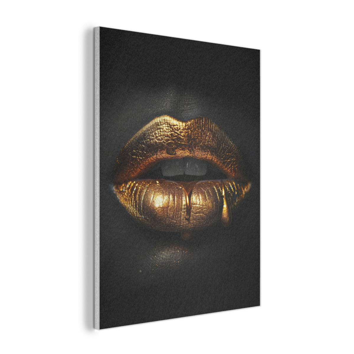 AKUSTIKPANEEL Frau - Porträt - Lippen - Gold - Schwarz 70x100 cm - Schwarz, Textil (70/0.9/100cm) - MuchoWow