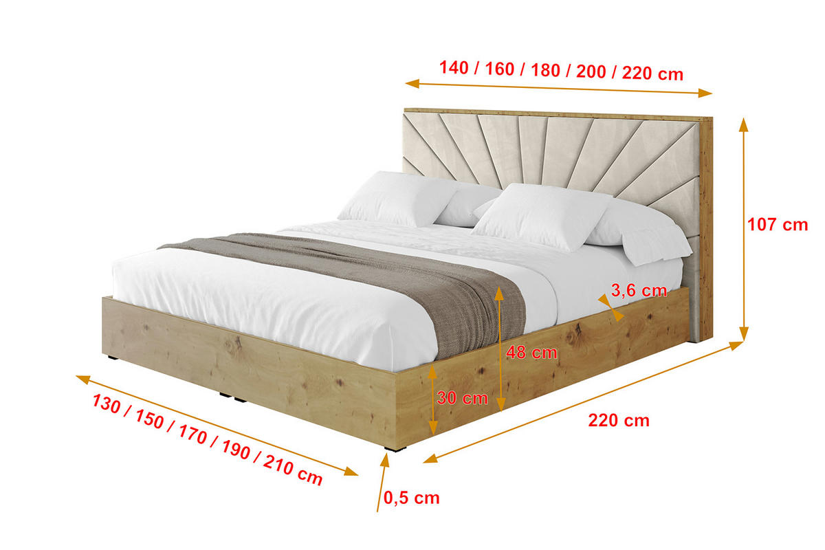 POLSTERBETT mit Bettkasten und Lattenrost, Bett mit Matratze H3/H4 - ENZO6 180x200 Beige - Beige, Holzwerkstoff/Textil (180/200cm) - ALTDECOR