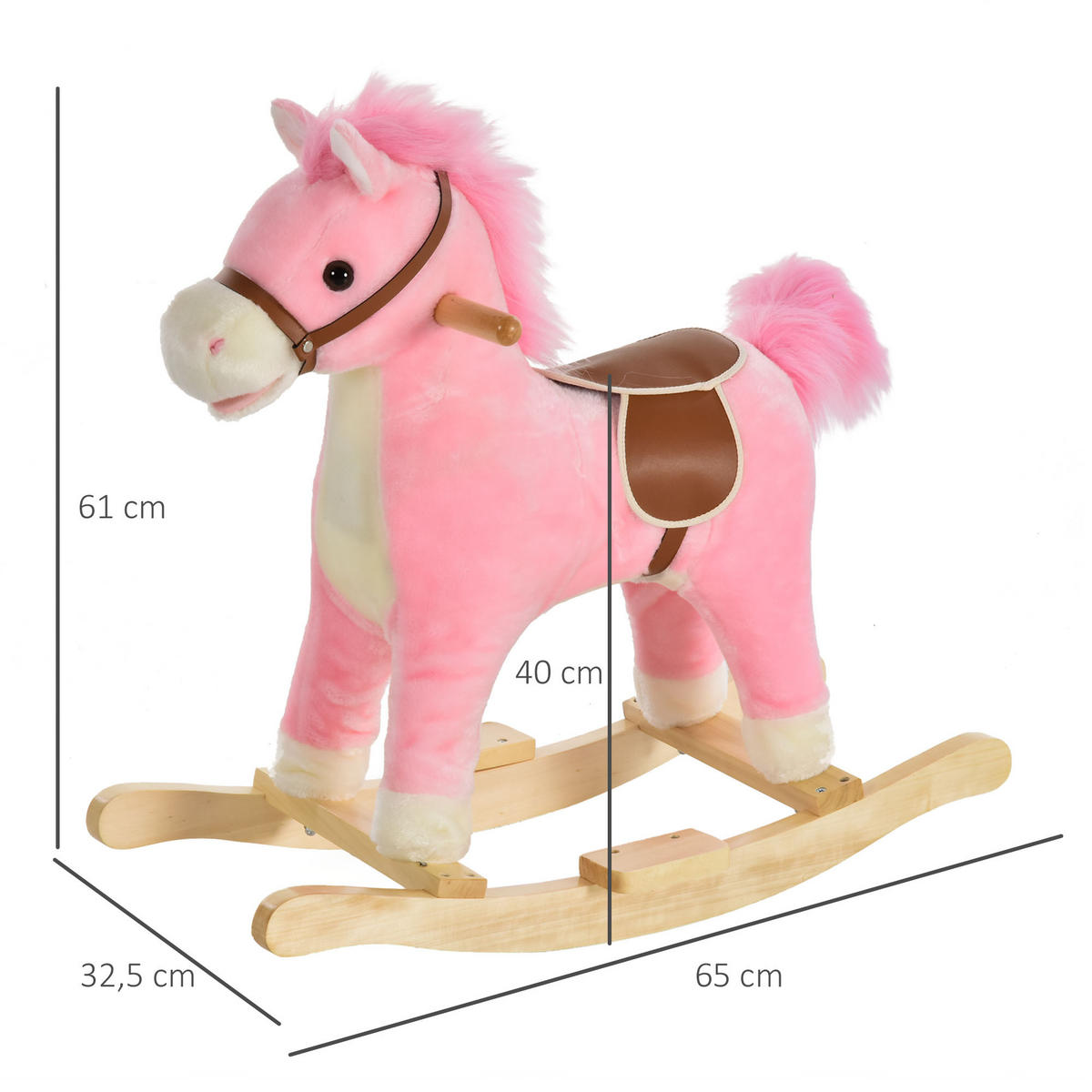 KINDER SCHAUKELTIER, Braun/Rosa, Plüsch+ Holz - Rosa, Holz (32.5/61/65cm) - HOMCOM